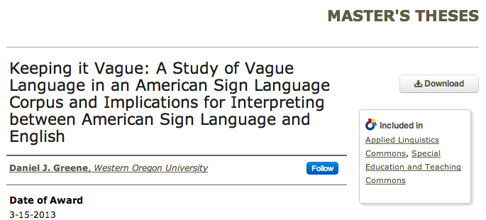 Thesis published on vague language (VL) in ASL and English!